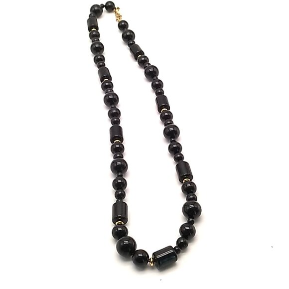 Monet Black Lucite Beaded Gold-tone Accent Necklace Sister Clasp Lightweight NWO - Picture 6 of 9
